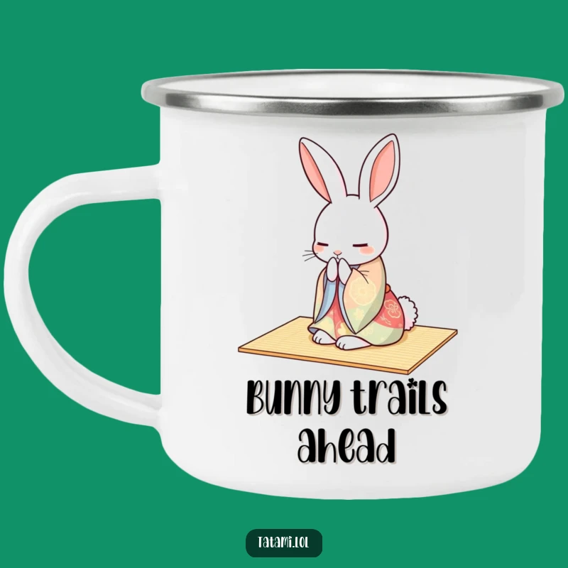 Funny Rabbit Kimono Camping Mug: Graceful Enamel Cup for Peaceful Adventures