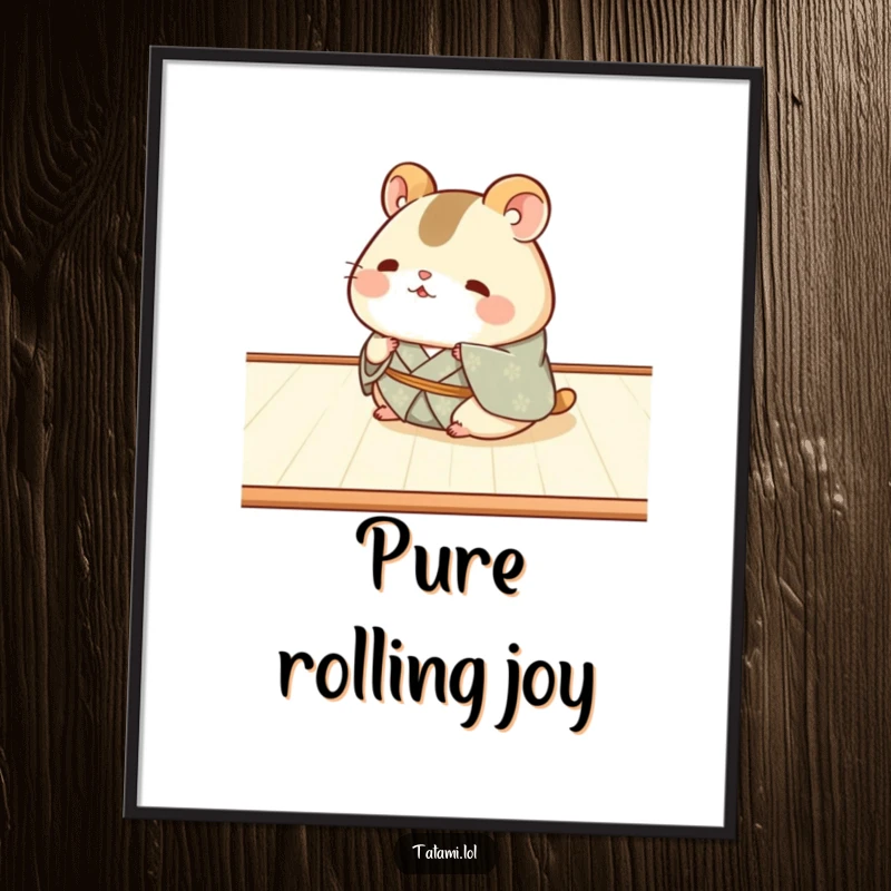 Funny Hamster Kimono Digital Art Print: Chubby hamster in a kimono humorously rolling, ready for funny digital decor.