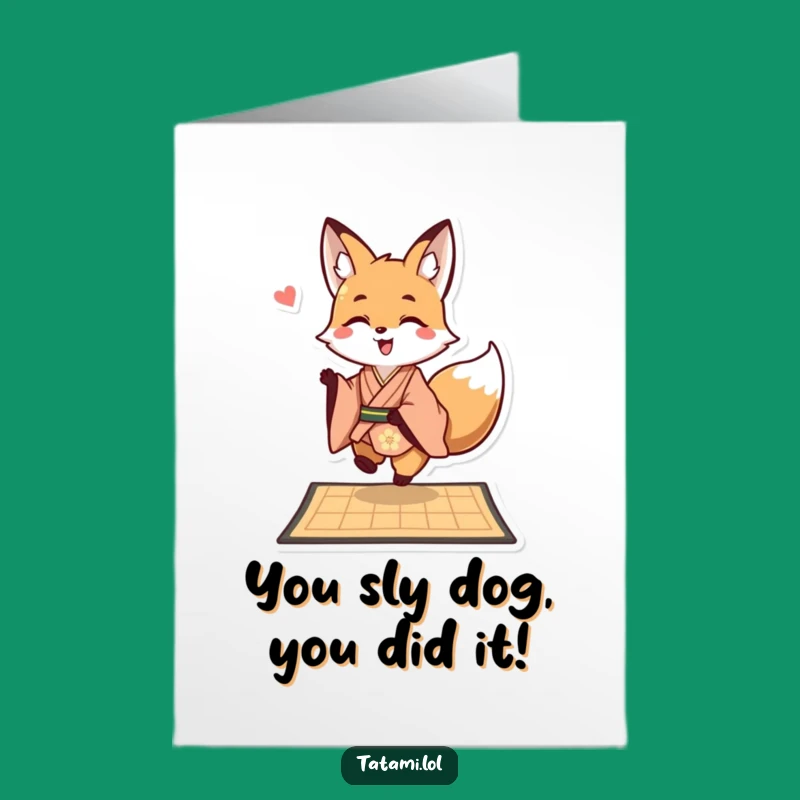 Free Printable Congrats Card: Fox Kimono Joyful Hop Funny Downloadable Gift