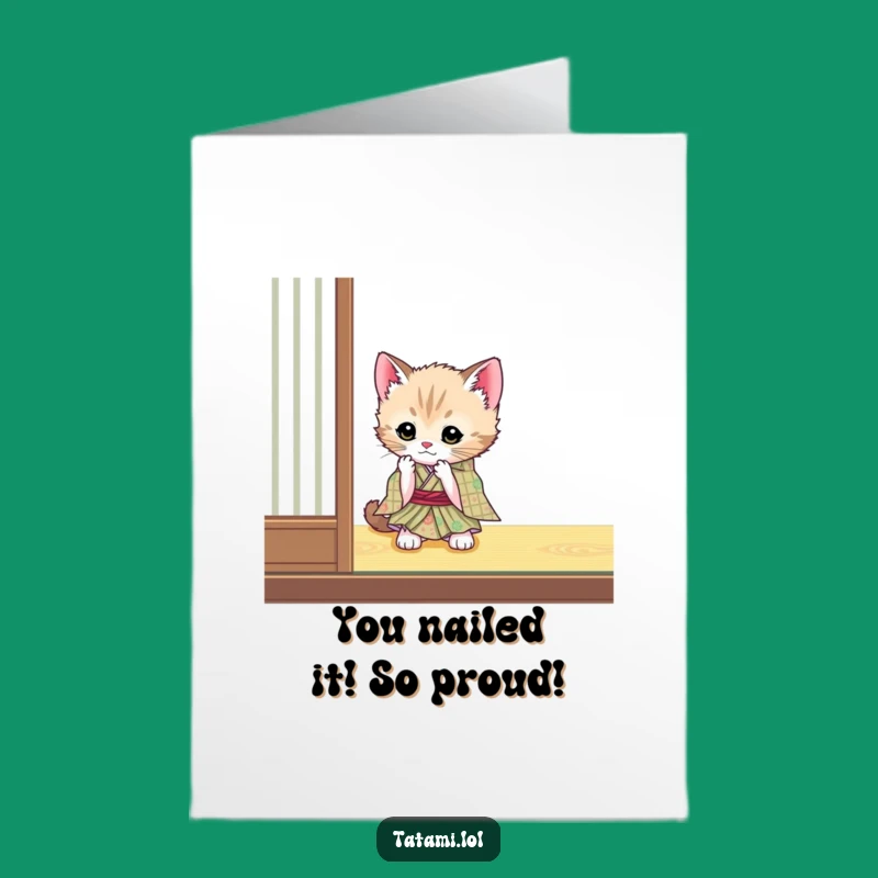 Free Printable Congrats Card: Kitten Kimono Victory Funny Downloadable Gift