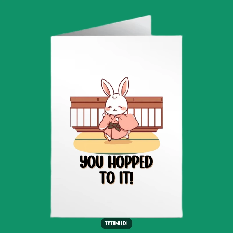 Free Printable Congrats Card: Rabbit Kimono Hop Funny Downloadable Gift