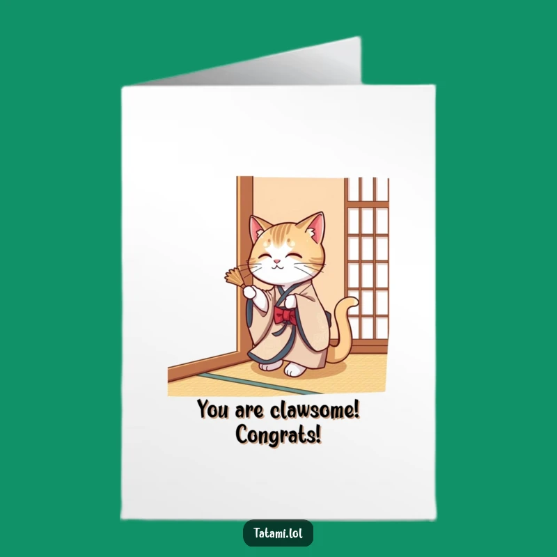 Free Printable Congrats Card: Cat's Kimono Flair for a Playful Downloadable Gift
