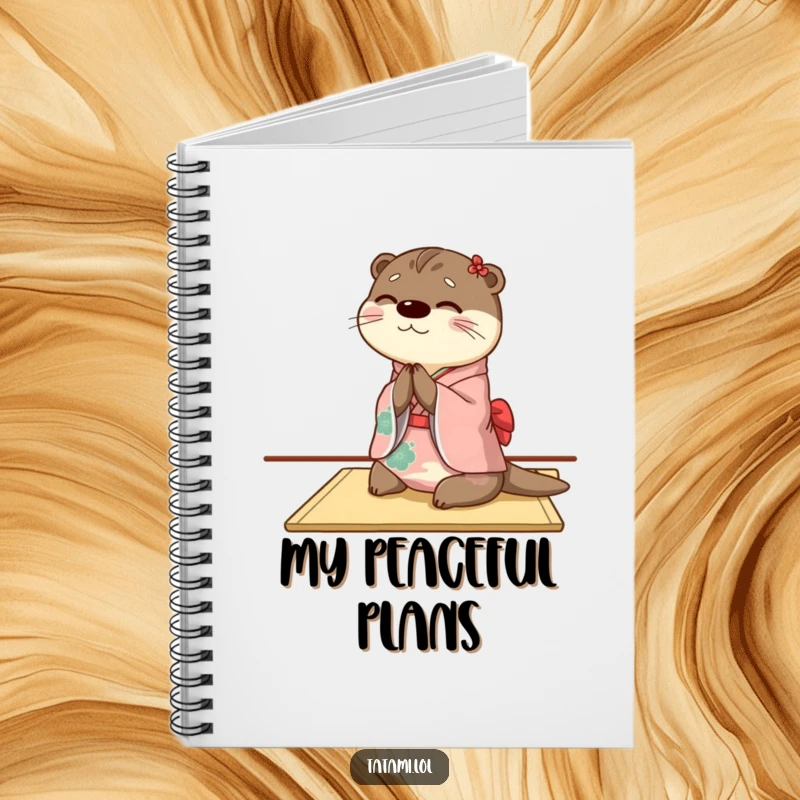Funny otter notebook with a character in a kimono bowing gracefully on the cover, ideal for jotting down ideas humorously.