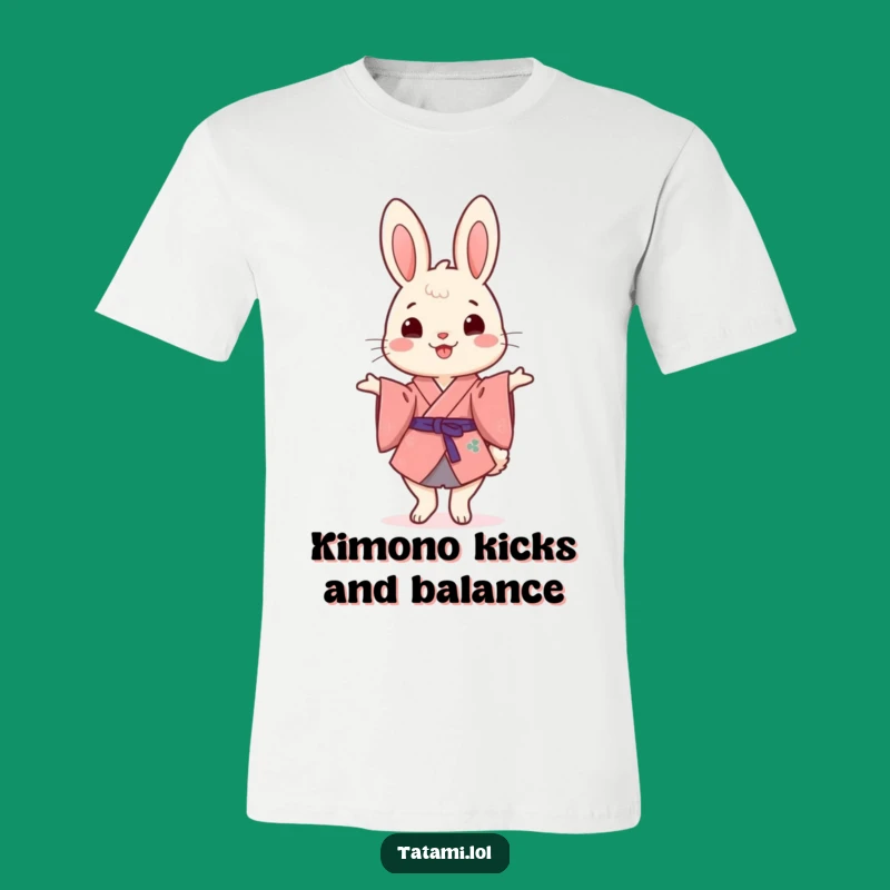 Funny Kimono Rabbit T-Shirt: Cheerful Balancing Act for a Fun Everyday Look