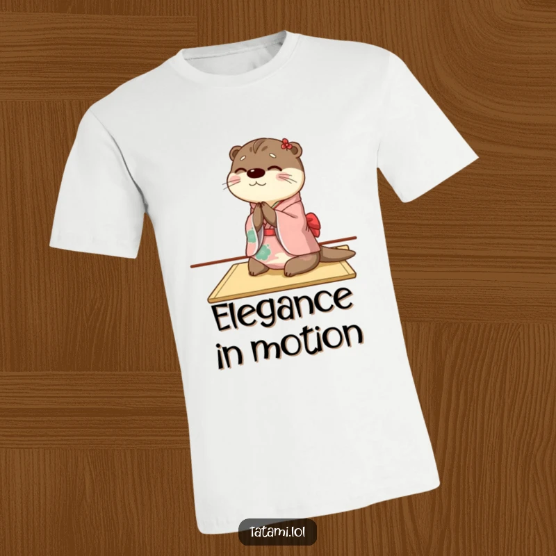 Funny otter t-shirt depicting a happy character in a Japanese kimono bowing gracefully, perfect for cultural appreciation.